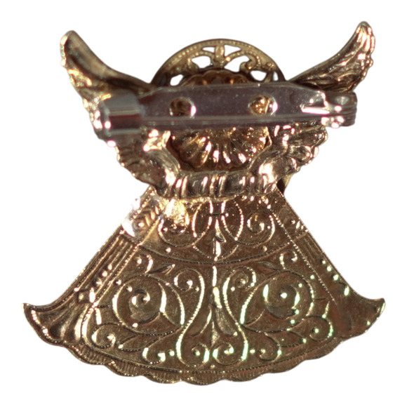 Vintage 1.8” Layered Metal Angel Faux Pearl Brooch Pin Angelcore Holidaycore EUC - Picture 2 of 5